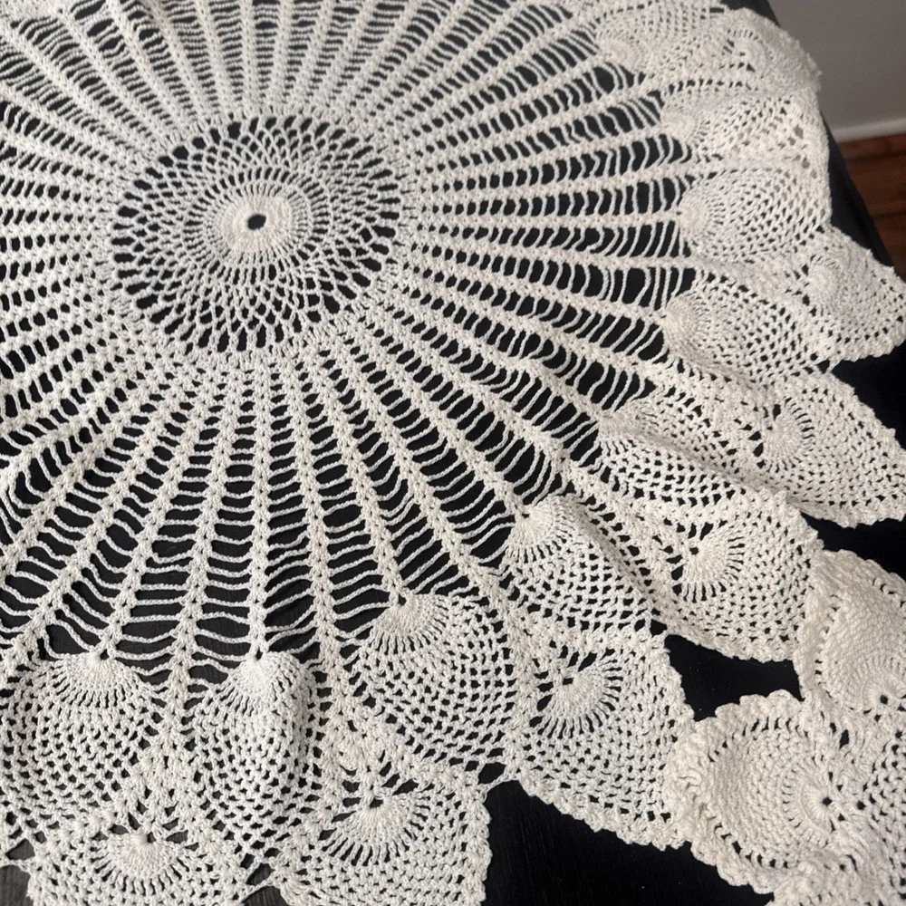 Cream Doily Crocheted 34 Inches Round Table Topper Vintage And 2 Small 11